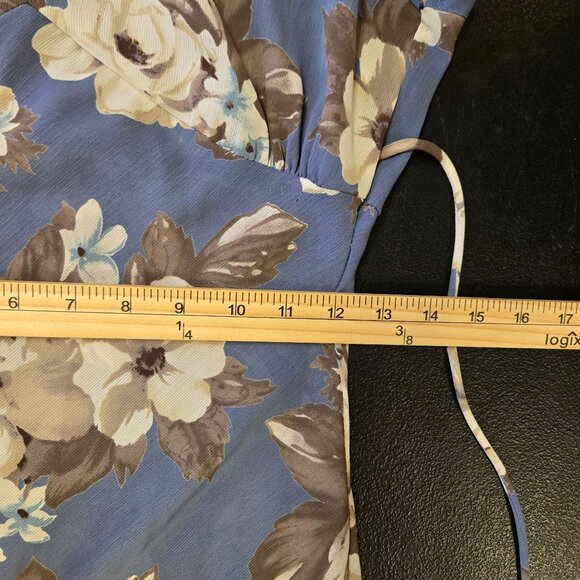 Vintage 90s Y2K Fairy Romantic Babydoll Sheer Floral Maxi Dress Blue Sleeveless - Picture 11 of 14